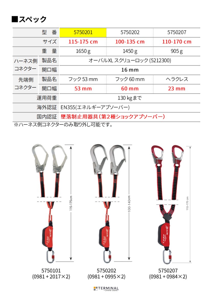 C.A.M.P. (Camp Safety) Retexo Rewind カンプ リテクソ リワインド 0981 + 2017×2 (5750201) 115-175cm 5750201