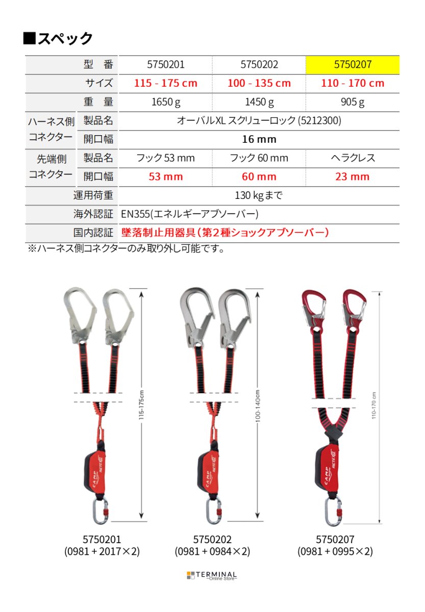 C.A.M.P. (Camp Safety) Retexo Rewind カンプ リテクソ リワインド 0981 + 0995×2 (5750207) 110-170cm 5750207