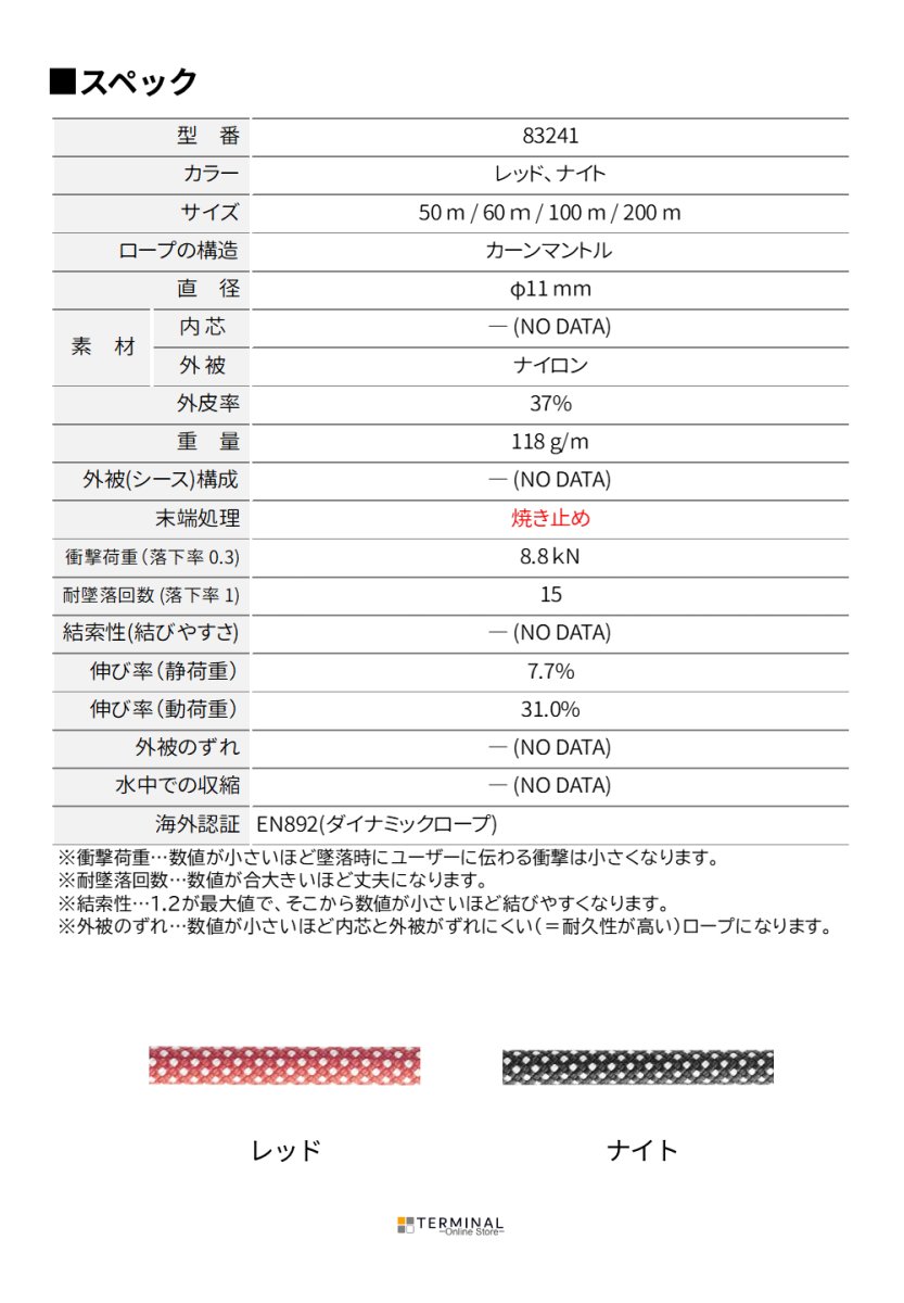 EDELRID DYNAMITE エーデルリッド ダイナマイト 11 mm 83241.50m_red