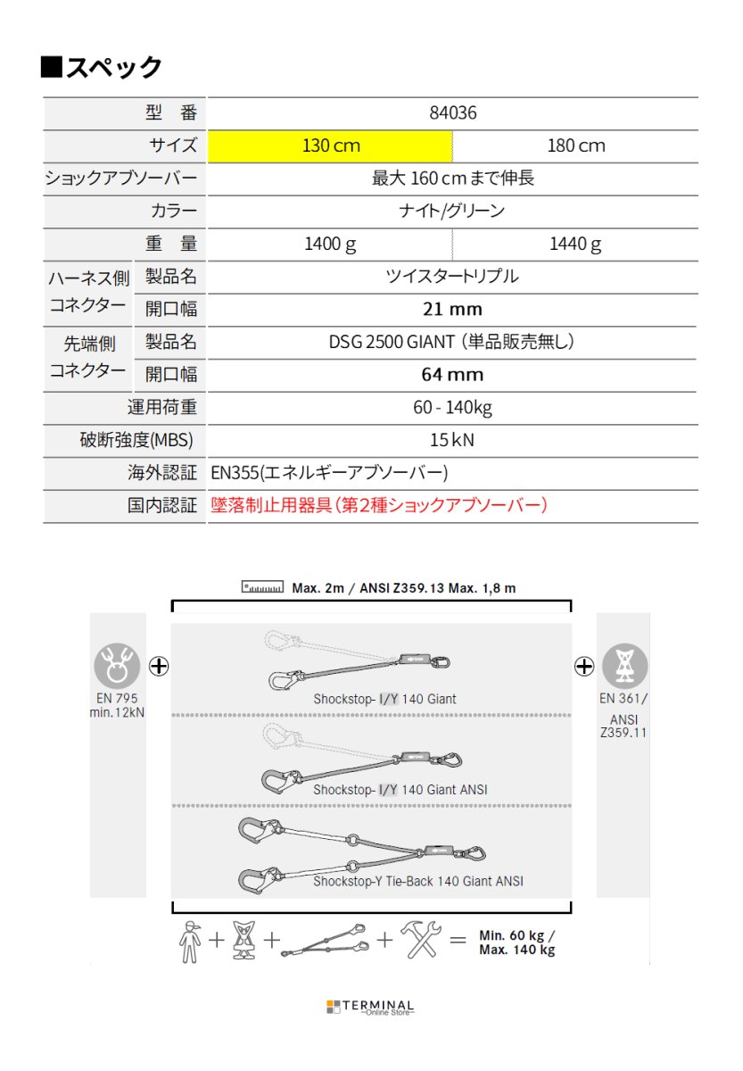 EDELRID SHOCKSTOP-Y 140 GIANT エーデルリッド ショックストップ Y 140 ジャイアント 84036