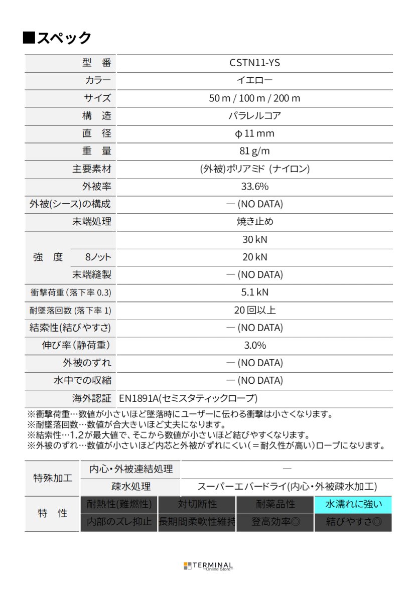 edelweiss Semi Static Rope SUPER EVERDRY エーデルワイス セミスタティックロープ スーパーエバードライ 11 mm CST11-YS