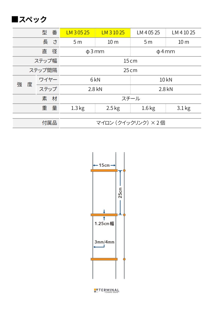 Lyon Steel Wire ladder ライオン スチールラダー Φ3 mm LM3 05 25